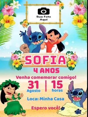 Convite de Aniversário Lilo e Stitch com Foto para Editar