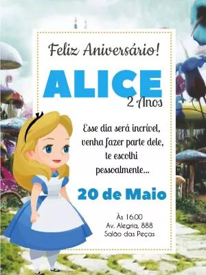 Convite Aniversário Alice no País das Maravilhas para Editar