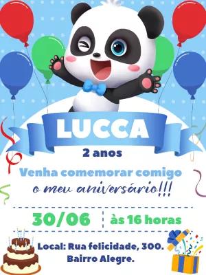 Convite Aniversário Panda BabyBus Azul para Editar Online