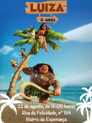 Convite de Aniversário Moana com Personagens para Editar Online