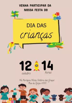 Convite Dia das Crianças com Brinquedos para Editar Online