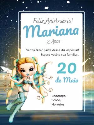 Convite de Aniversário Fadas com Personagem para Editar Online