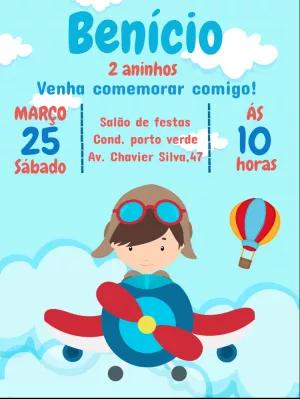 Convite Aniversário Menino Aviador para Editar Online