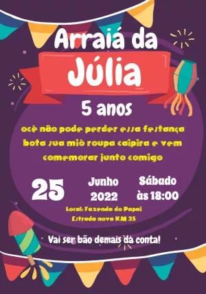 Convite Aniversário Festa Junina Arraiá para Editar Online
