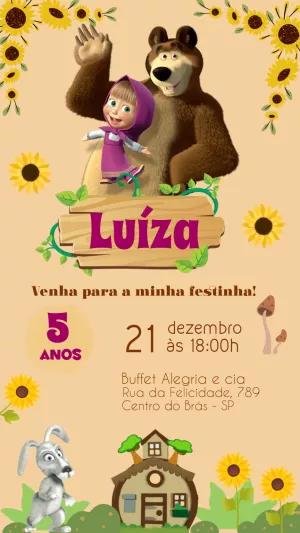 Convite Aniversário Masha e o Urso para Editar Online
