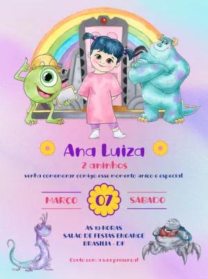 Convite de Aniversário Monstros S.A. com Boo para Editar Online