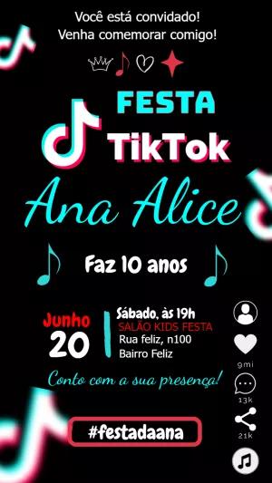 Convite de Aniversário Tema TikTok para Editar Online