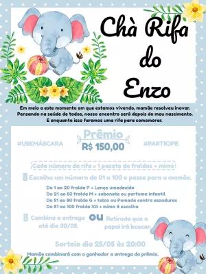 Convite Chá Rifa Elefantinho Azul para Editar Online