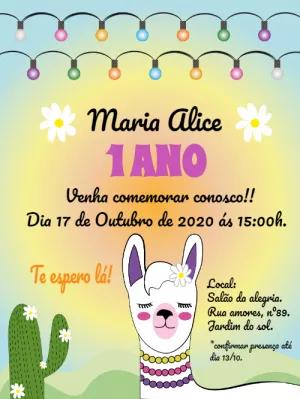 Convite de Aniversário Lhama e Cactos para Editar Online