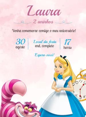 Convite Aniversário Alice no País das Maravilhas para Editar
