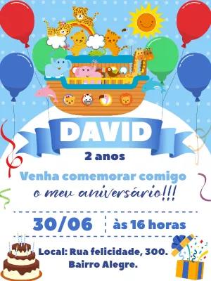 Convite de Aniversário Arca de Noé para Editar Online