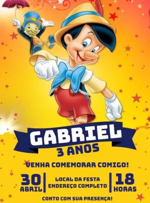Convite Aniversário Pinóquio Editável Online para Imprimir