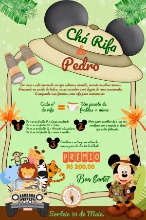 Convite Chá Rifa Safari do Mickey para Editar Online