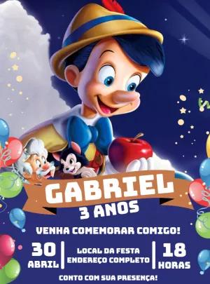 Convite Aniversário Tema Pinóquio para Editar e Personalizar