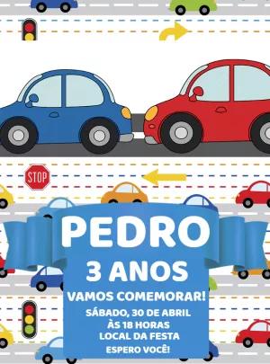 Convite de Aniversário Carrinhos para Editar Online