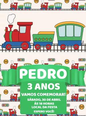 Convite de Aniversário Trenzinho Colorido para Editar Online