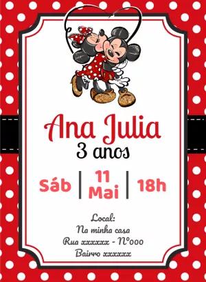 Convite Aniversário Minnie Mouse Vermelho para Editar Online
