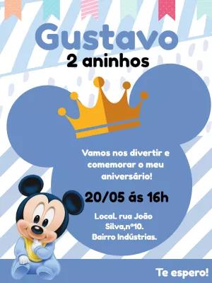 Convite Aniversário Mickey Baby Príncipe para Editar Online