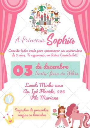 Convite Aniversário Princesa e Unicórnio para Editar Online
