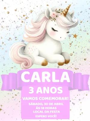 Convite de Aniversário Unicórnio Fofo para Editar Online