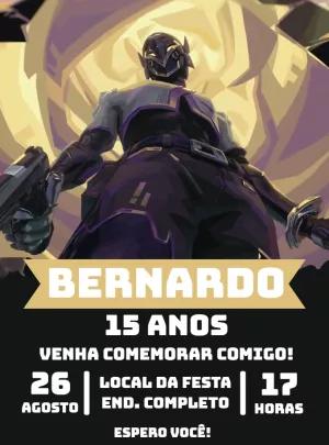 Convite de Aniversário Valorant com Personagem para Editar Online