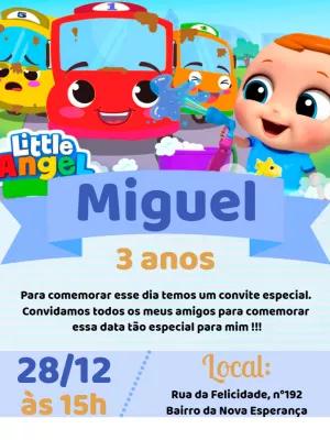 Convite Aniversário Little Angel com Ônibus Coloridos para Editar