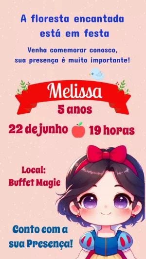 Convite Aniversário Branca de Neve Cute para Editar Online