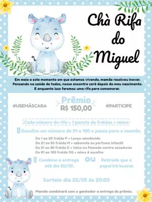 Convite Chá Rifa Rinoceronte Fofo para Editar Online