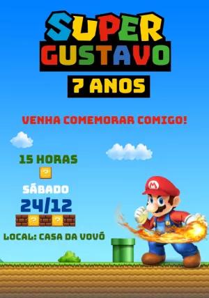 Convite de Aniversário Super Mario Bros Editável Online
