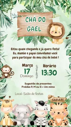 Convite Chá de Bebê Safari com Animais para Editar Online