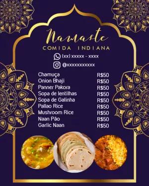 Cardápio de Comida Indiana Elegante para Editar Online