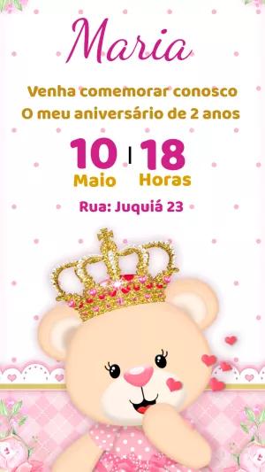 Convite Aniversário Ursinha Princesa Editável Online