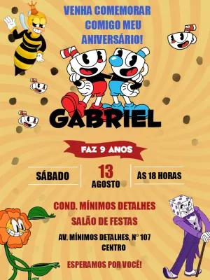Convite de Aniversário Cuphead com Personagens para Editar