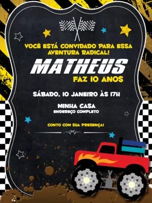 Convite Aniversário Monster Truck Radical para Editar Online