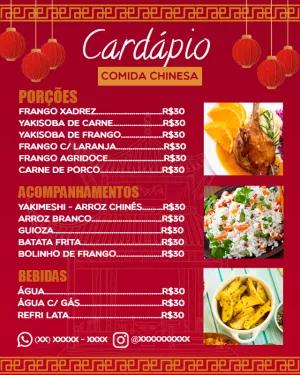 Cardápio Chinês Tradicional para Editar e Imprimir