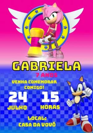 Convite Aniversário Sonic e Amy Rose para Menina para Editar