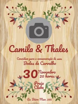 Convite Bodas de Carvalho com Foto para Editar Online
