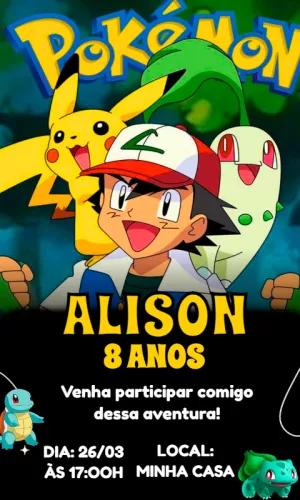 Convite de Aniversário Pokémon com Ash para Editar Online