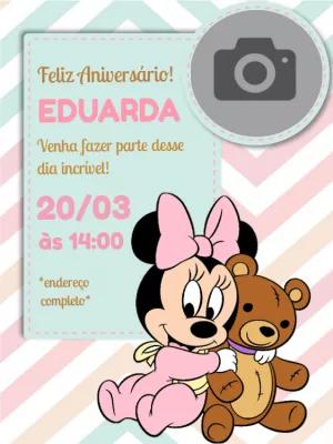 Convite Aniversário Minnie Baby com Foto para Editar Online