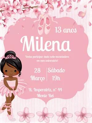 Convite Aniversário Bailarina Negra para Editar Online