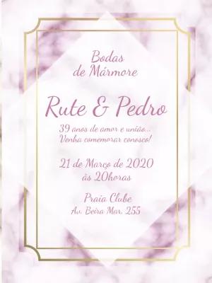 Convite Bodas de Mármore Rosa e Dourado para Editar Online