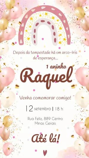 Convite Aniversário Arco-Íris Boho Delicado para Editar Online