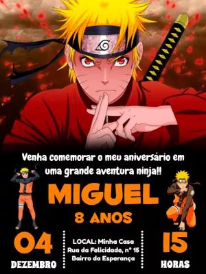 Convite de Aniversário Naruto para Editar e Imprimir