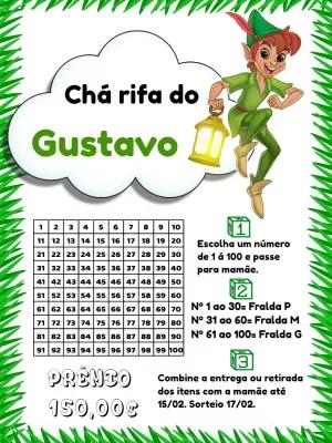 Chá Rifa Peter Pan Editável Online para Chá de Bebê