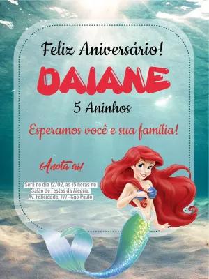 Convite de Aniversário Pequena Sereia Ariel para Editar Online