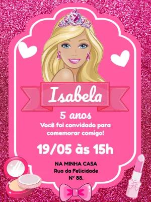 Convite de Aniversário Barbie com Glitter para Editar Online