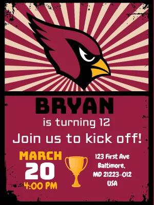 Football Birthday Invitation with Cardinal Mascot to Edit Online