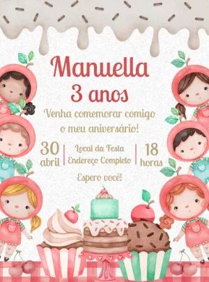 Convite de Aniversário Cerejinha Delicado para Editar
