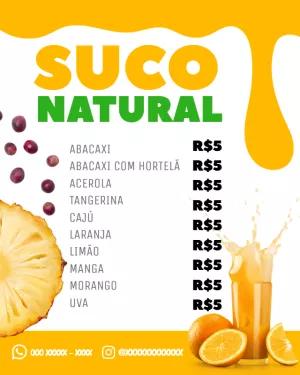 Cardápio de Suco Natural com Frutas para Editar Online