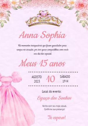 Convite de 15 Anos Princesa Rosa e Dourado para Editar